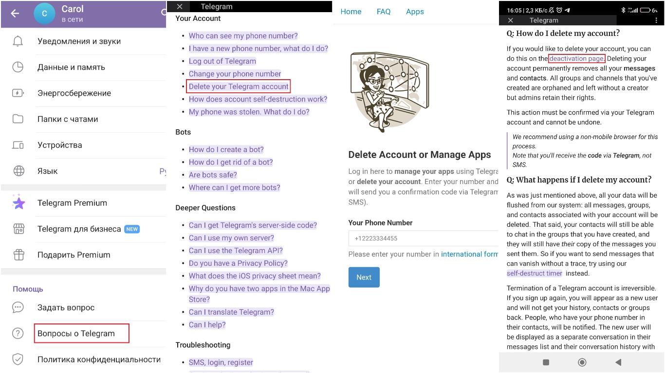 Как удалить аккаунт в Telegram с телефона и компьютера