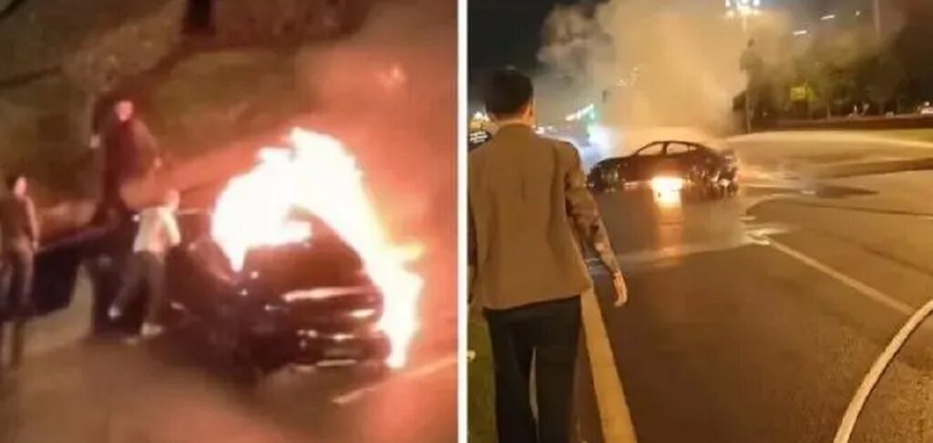 Электрокар не дал очевидцам спасти мужчину из пылающей машины