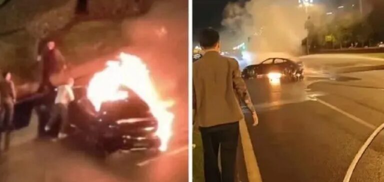 Электрокар не дал очевидцам спасти мужчину из пылающей машины