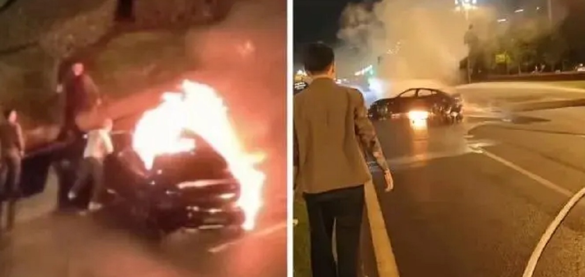 Электрокар не дал очевидцам спасти мужчину из пылающей машины