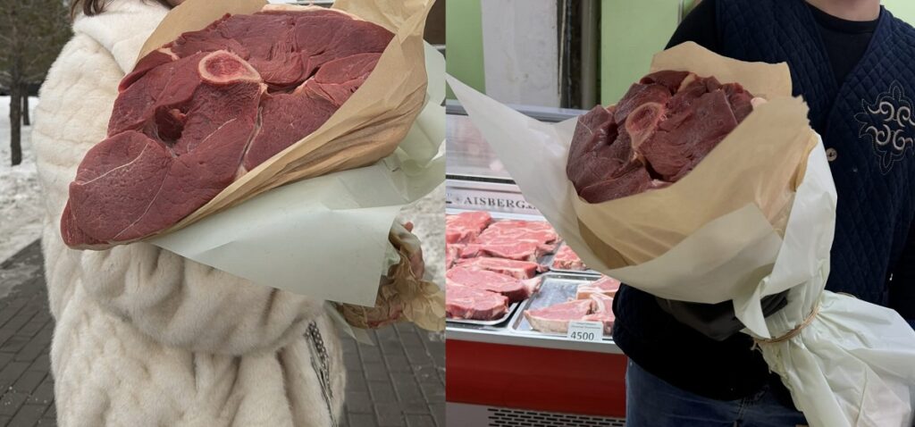 Предприимчивые бизнесмены начали делать букеты из мяса в Астане