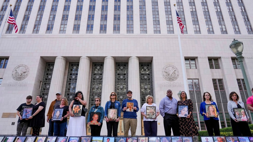 Bereaved parents protest the deaths of their children outside the courthouse in LA. File pic: AP